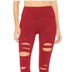 ALO red velvet warrior leggings